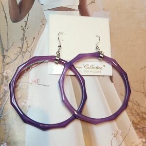 Purple Agate Geometric Hoop Earrings